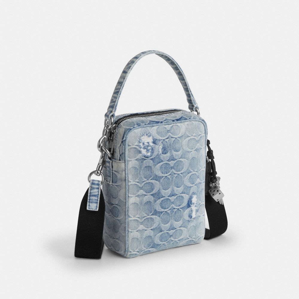 Coach Tristan Crossbody Bag 14 In Loved Signature Denim With Charms Silver Light Indigo