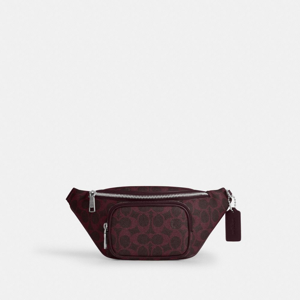 Coach Travis Belt Bag 30 In Signature Canvas Sv/Black Currant