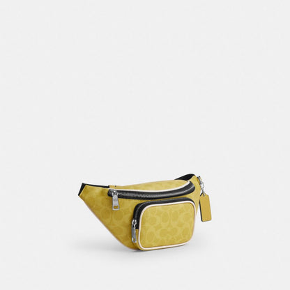 Coach Travis Belt Bag 30 In Signature Canvas Silver Light Citron