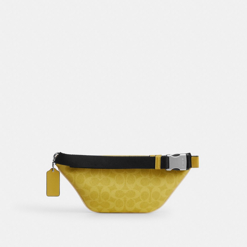 Coach Travis Belt Bag 30 In Signature Canvas Silver Light Citron