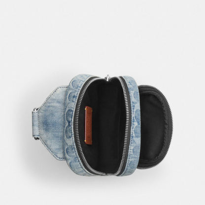 Coach Racer Sling Pack In Loved Signature Denim Silver Light Indigo