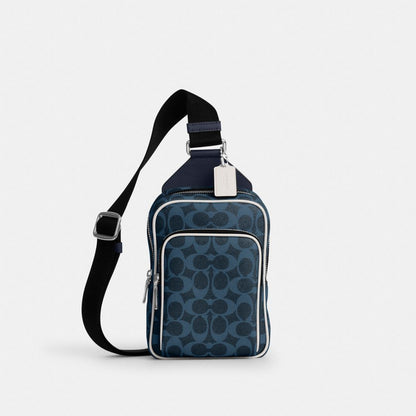 Coach Racer Sling Pack In Signature Canvas Silver Ink Blue