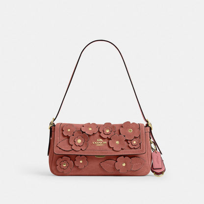 Coach Etta Small Flap Shoulder Bag With Floral Appliqué Gold/Blush Pink