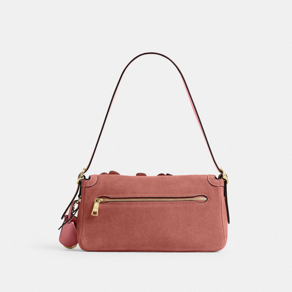 Coach Etta Small Flap Shoulder Bag With Floral Appliqué Gold/Blush Pink