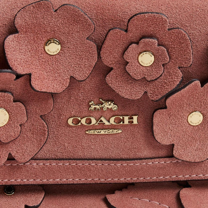 Coach Etta Small Flap Shoulder Bag With Floral Appliqué Gold/Blush Pink