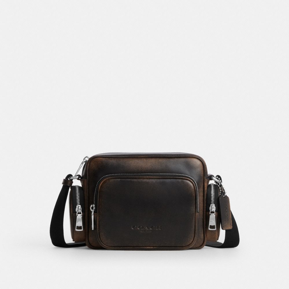 Coach Fletcher Crossbody Bag In Loved Leather Silver/Black Brown