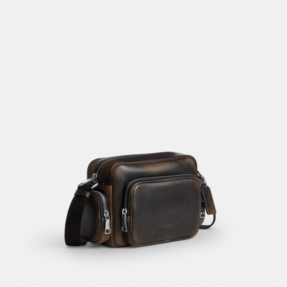 Coach Fletcher Crossbody Bag In Loved Leather Silver/Black Brown