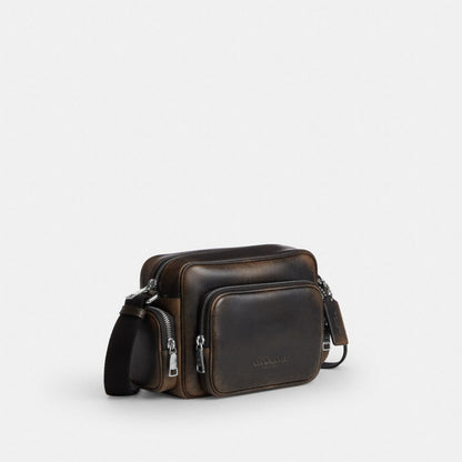 Coach Fletcher Crossbody Bag In Loved Leather Silver/Black Brown