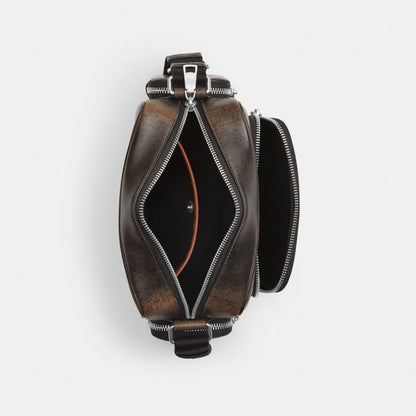 Coach Fletcher Crossbody Bag In Loved Leather Silver/Black Brown