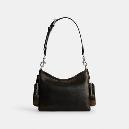 Coach Laurel Shoulder Bag 22 With Pockets In Loved Leather Silver/Black Brown