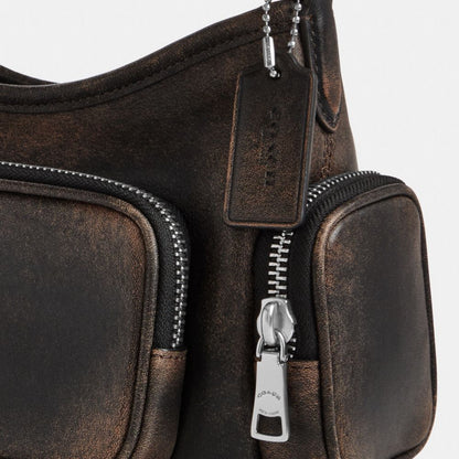 Coach Laurel Shoulder Bag 22 With Pockets In Loved Leather Silver/Black Brown