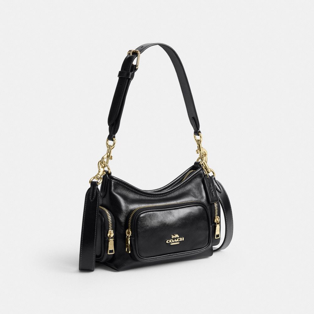 Coach Laurel Shoulder Bag 22 With Pockets Gold/Black
