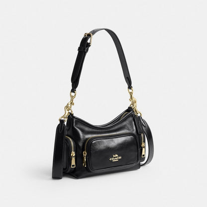 Coach Laurel Shoulder Bag 22 With Pockets Gold/Black