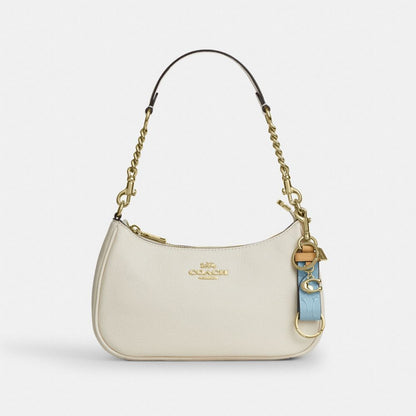 Coach Trigger Snap Bag Charm In Signature Leather With Charm Gold Light Blue