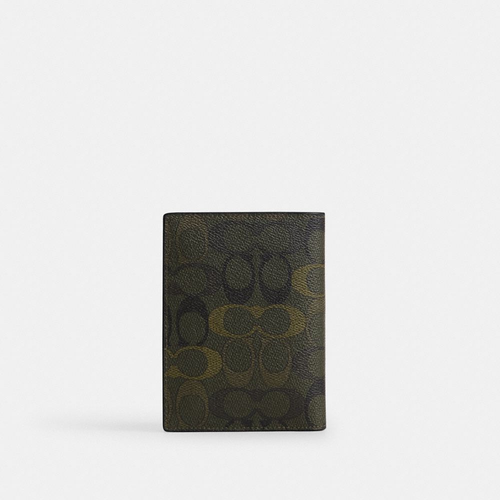 Coach Passport Card Case In Signature Camo Print Silver/Green
