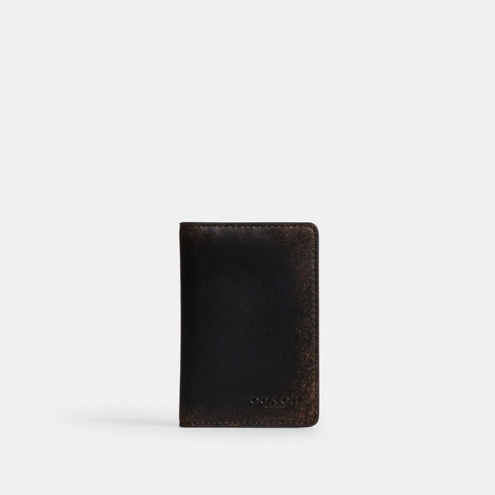 Coach ID Card Wallet In Loved Leather Black Brown