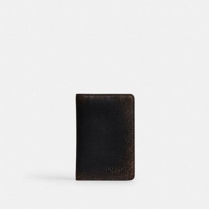 Coach ID Card Wallet In Loved Leather Black Brown