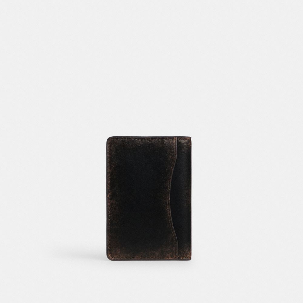 Coach ID Card Wallet In Loved Leather Black Brown