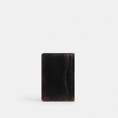 Coach ID Card Wallet In Loved Leather Black Brown