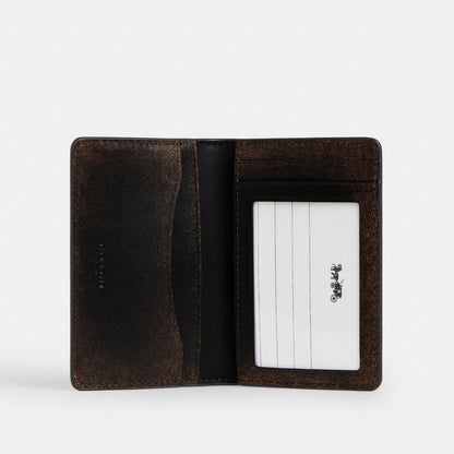 Coach ID Card Wallet In Loved Leather Black Brown