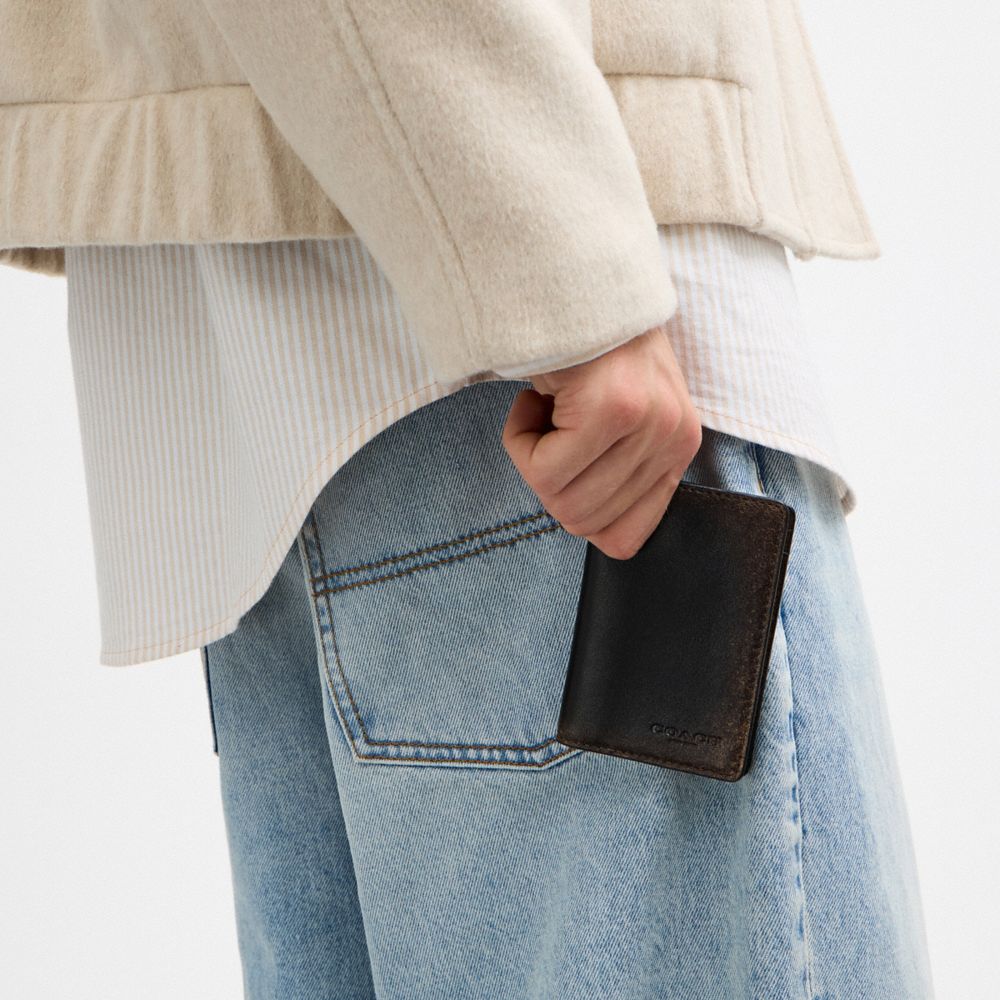 Coach ID Card Wallet In Loved Leather Black Brown