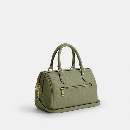 Coach Rowan Satchel Bag In Signature Leather Gold Pistachio