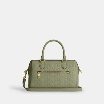 Coach Rowan Satchel Bag In Signature Leather Gold Pistachio