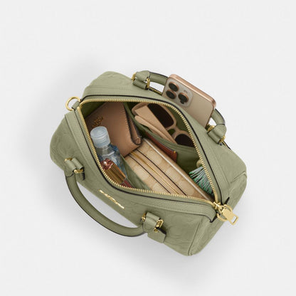 Coach Rowan Satchel Bag In Signature Leather Gold Pistachio