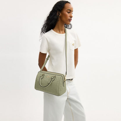 Coach Rowan Satchel Bag In Signature Leather Gold Pistachio