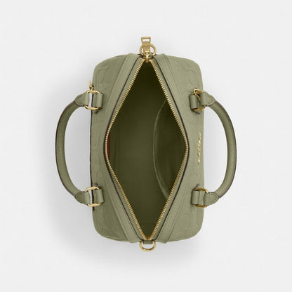Coach Rowan Satchel Bag In Signature Leather Gold Pistachio