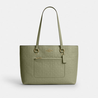 Coach Station Tote Bag In Signature Leather Gold Pistachio