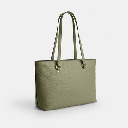Coach Station Tote Bag In Signature Leather Gold Pistachio