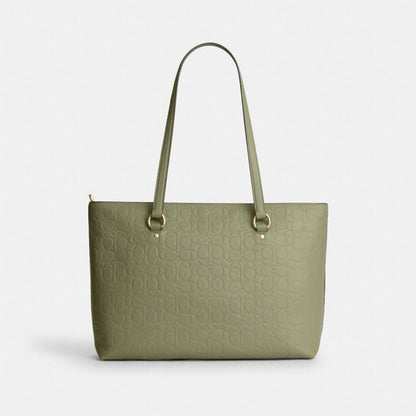 Coach Station Tote Bag In Signature Leather Gold Pistachio