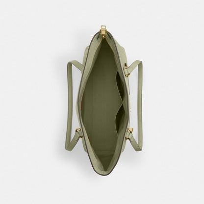 Coach Station Tote Bag In Signature Leather Gold Pistachio