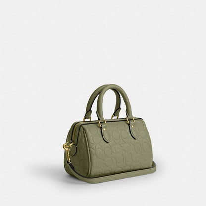 Coach Mini Rowan Crossbody Bag In Signature Leather Gold Pistachio