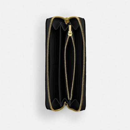Coach Long Zip Around Wallet In Signature Leather Gold Black