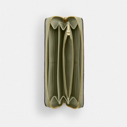 Coach Long Zip Around Wallet In Signature Leather Gold Pistachio