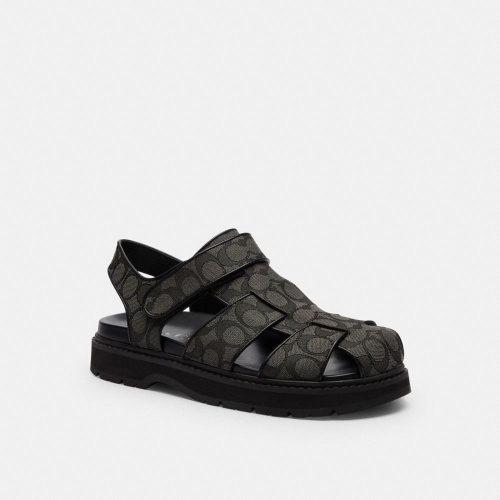 Men's Coach Fisherman Sandal In Signature Jacquard Graphite Black