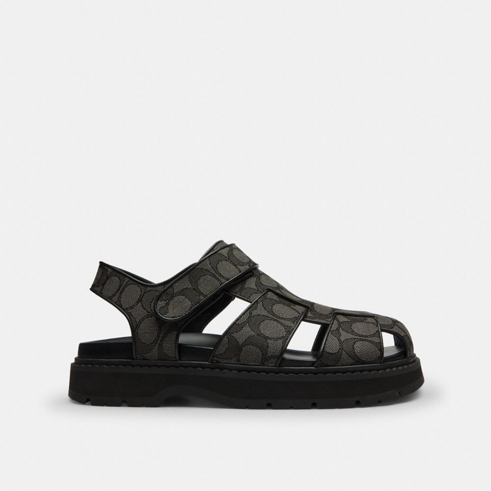 Men's Coach Fisherman Sandal In Signature Jacquard Graphite Black
