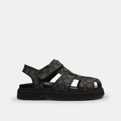 Men's Coach Fisherman Sandal In Signature Jacquard Graphite Black