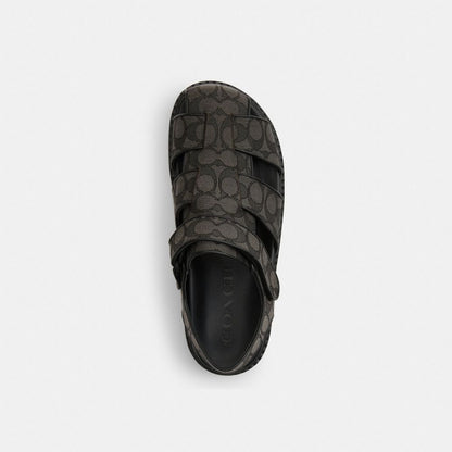 Men's Coach Fisherman Sandal In Signature Jacquard Graphite Black