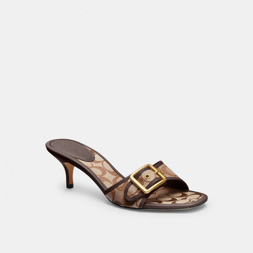 Women's Coach Margot Sandal In Signature Sateen Jacquard Khaki Maple