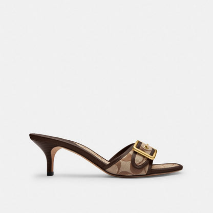Women's Coach Margot Sandal In Signature Sateen Jacquard Khaki Maple