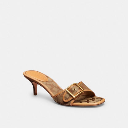 Women's Coach Margot Sandal In Signature Sateen Jacquard Khaki Light Peach