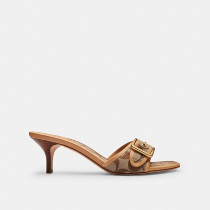 Women's Coach Margot Sandal In Signature Sateen Jacquard Khaki Light Peach