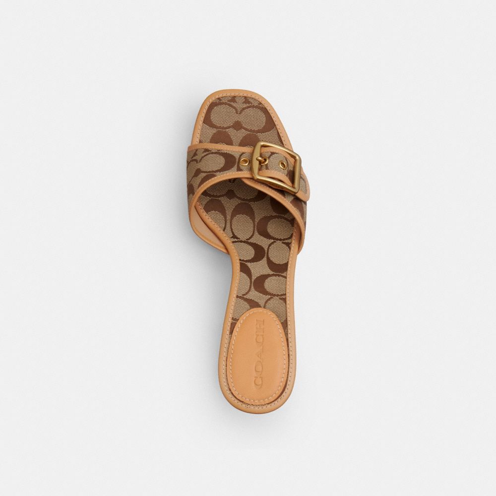 Women's Coach Margot Sandal In Signature Sateen Jacquard Khaki Light Peach
