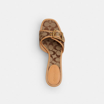 Women's Coach Margot Sandal In Signature Sateen Jacquard Khaki Light Peach