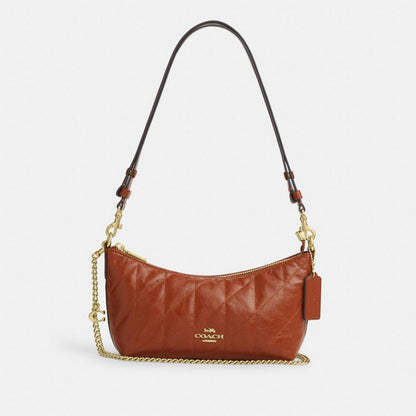 Coach Caitlin Shoulder Bag With Quilting And Charm Gold Cinnamon