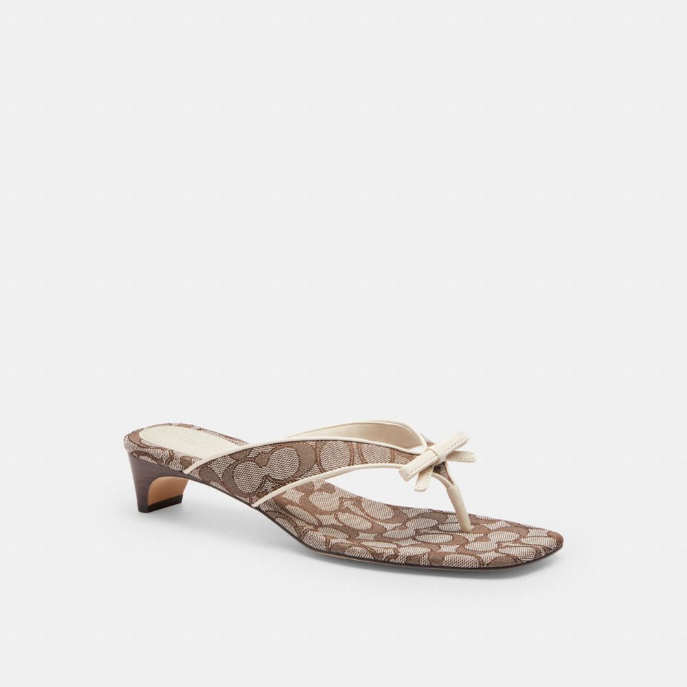 Women's Coach Bow Thong Kitten Heel In Signature Jacquard Oak Chalk