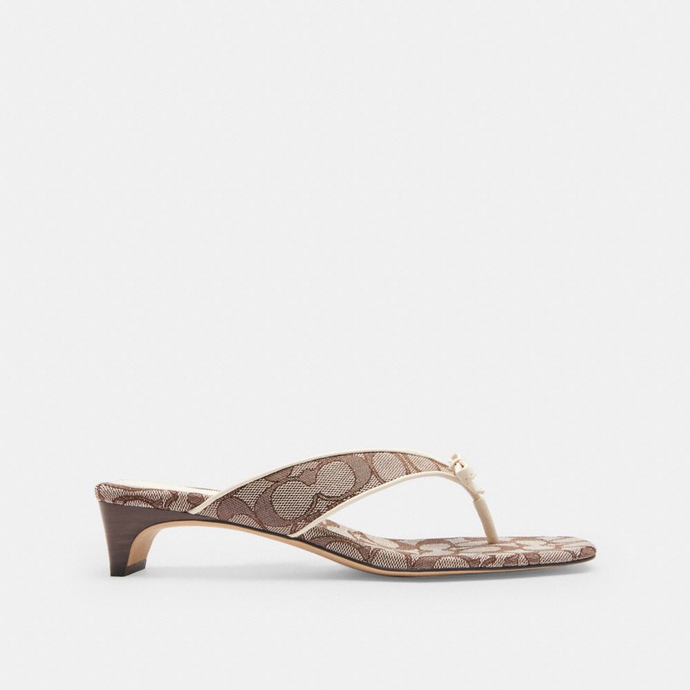 Women's Coach Bow Thong Kitten Heel In Signature Jacquard Oak Chalk